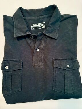 Eddie Bauer Men's Dark Charcoal Long-Sleeve Polo with Pockets